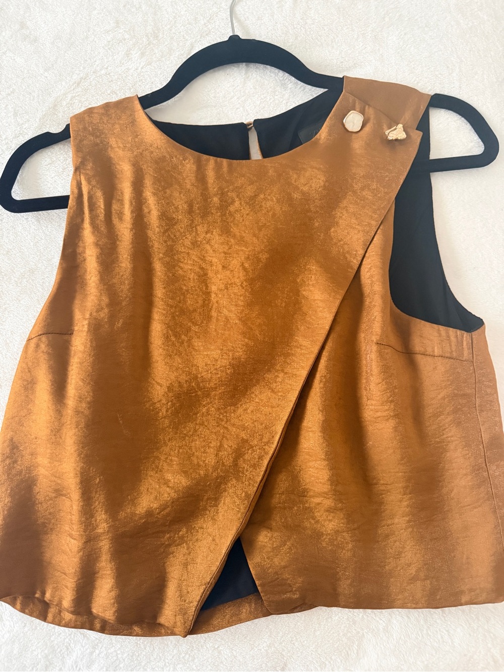 Zara Copper-Orange Satin Overlay Sleeveless Top